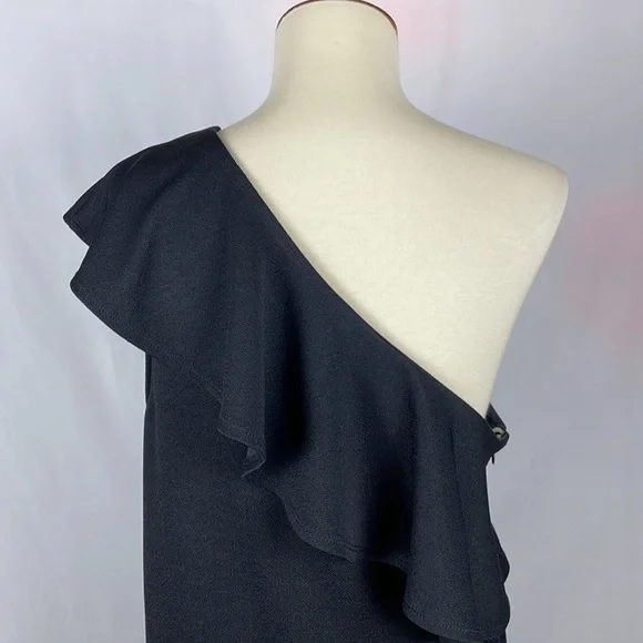 Xhilaration One Shoulder Black Side Zip Ruffle Dress - Size Large - Picture 6 of 12